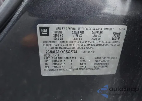 2016 Chevrolet Equinox Lt from USA, damaged, VIN 2GNALCEKXG6322774